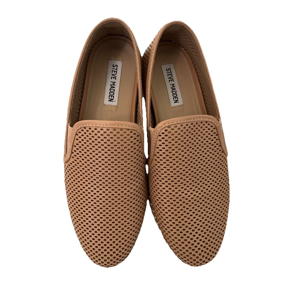 Steve Madden Espadrille Platform Loafers Perforated Tan Leather Women's Size 8.5